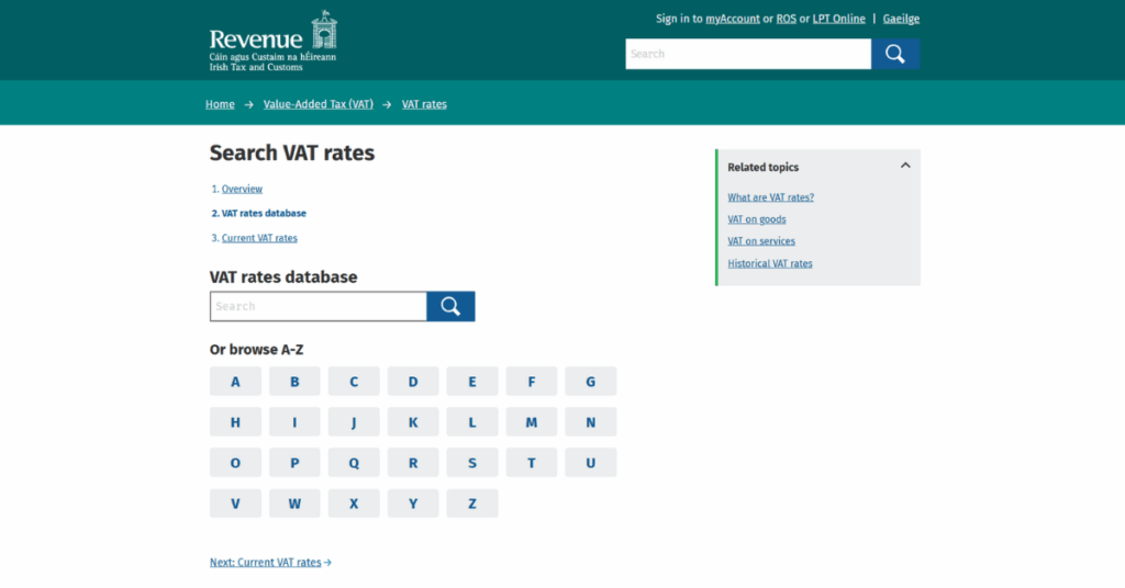 Ireland's VAT Rates Database