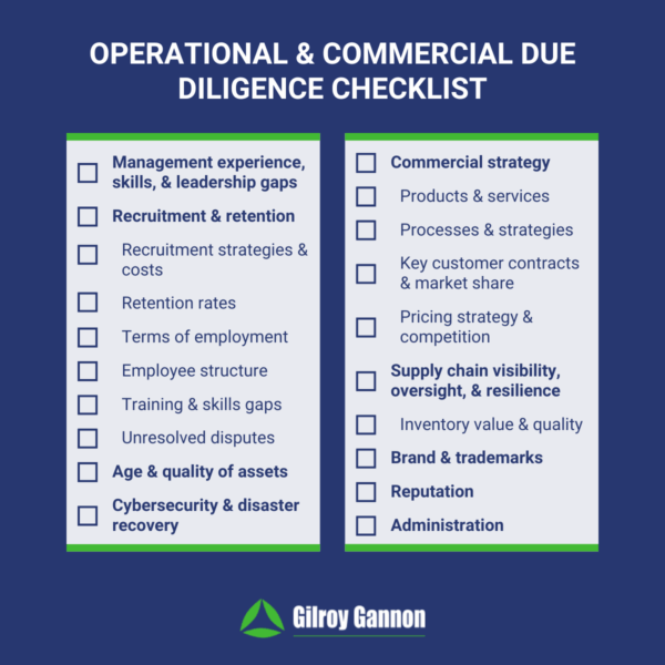 Operational & Commercial Due Diligence Checklist - Gilroy Gannon Operational & Commercial Due Diligence Checklist - Gilroy Gannon